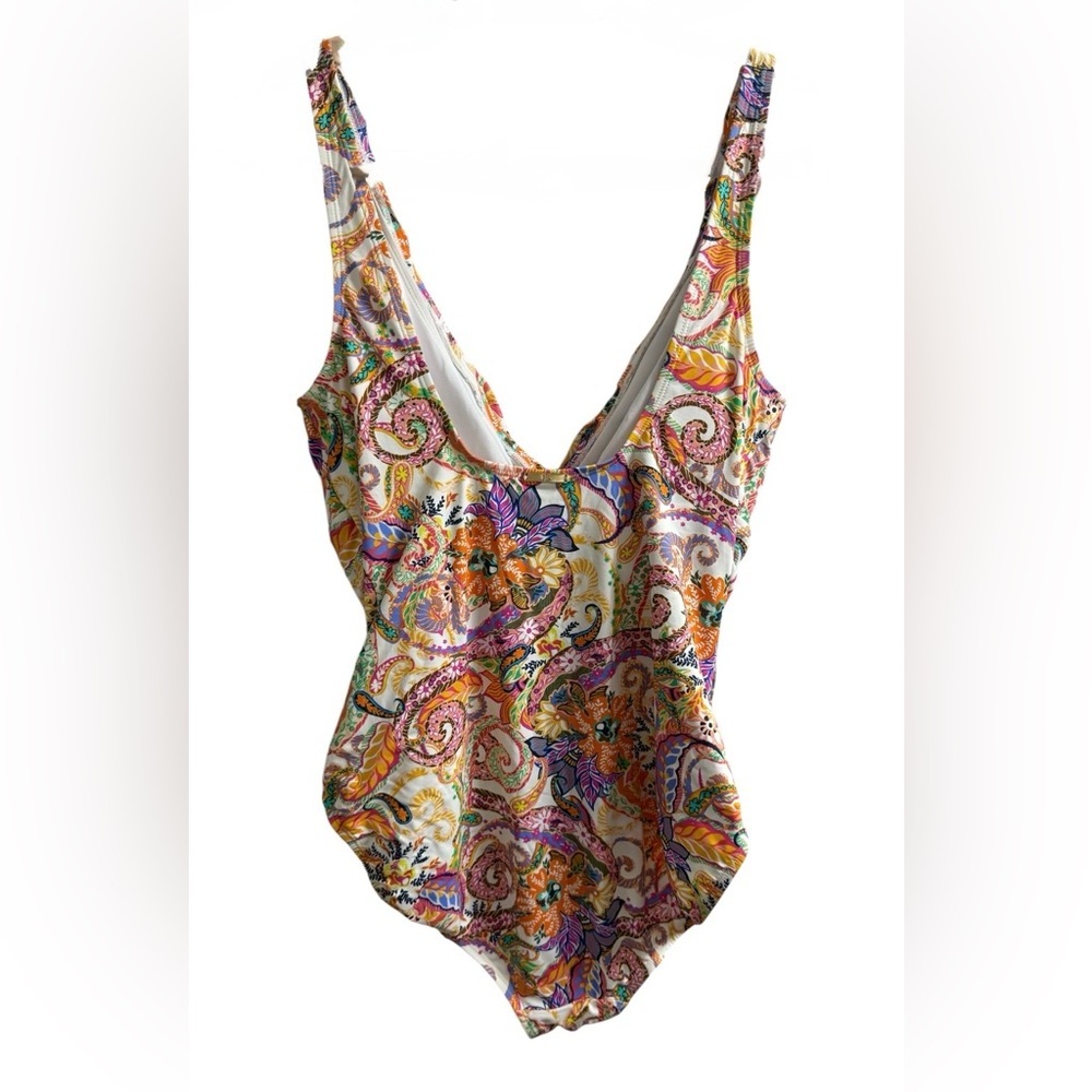 RALPH LAUREN ONE PIECE SWIMSUIT SIZE 16 PAISLEY FLORAL RUFFLE STRAP V-NECK - Picture 7 of 11